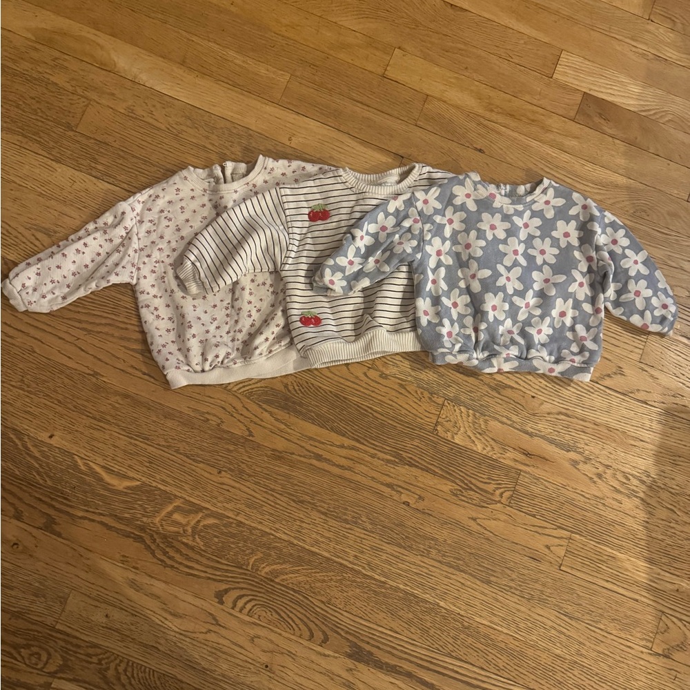 Zara Floral & Stripe Sweatshirt Bundle - Blue, Cream, White